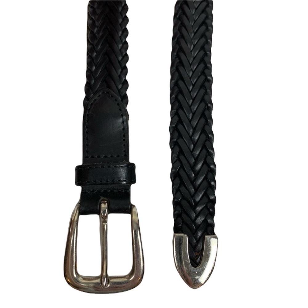 Copper Key Youth Boys Black Italian Grain Woven Leather Belt with Silver Buckle
